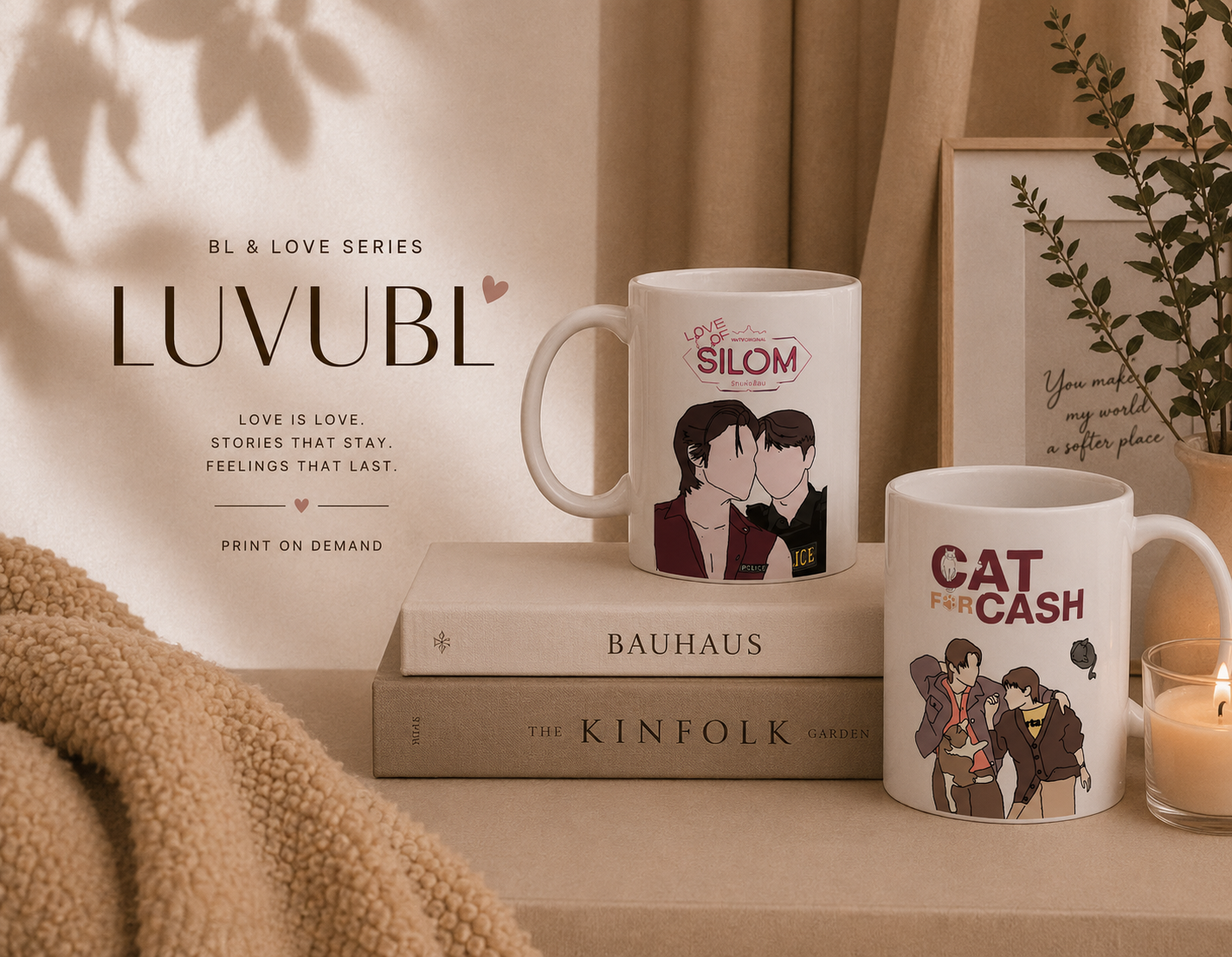 Cat For Cash Thai BL Mug | FirstKhao Couple Gift | First Kanaphan & Khaotung Thanawat Fan Merch | BL Lover Coffee Cup
