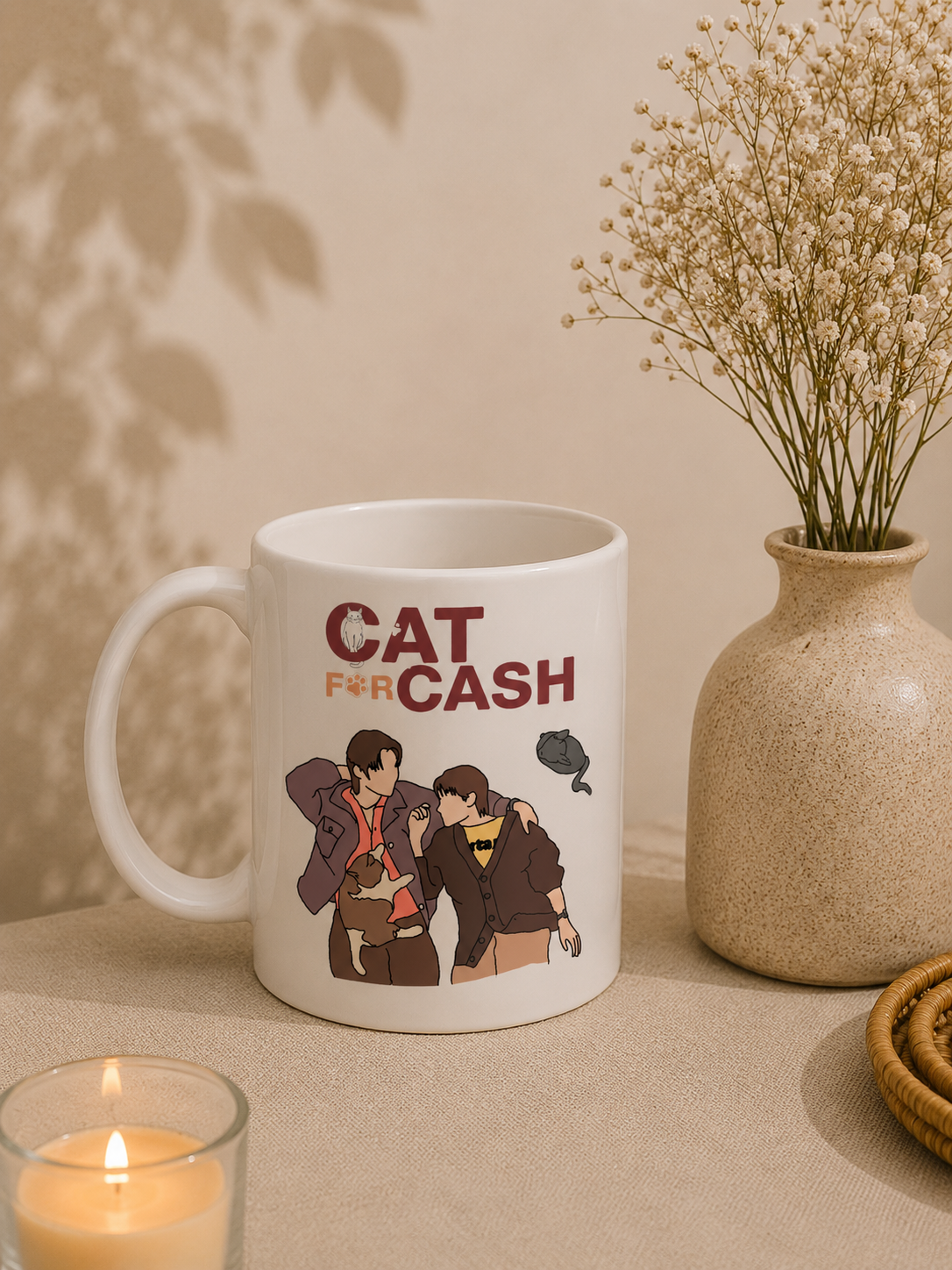 Cat For Cash Thai BL Mug | FirstKhao Couple Gift | First Kanaphan & Khaotung Thanawat Fan Merch | BL Lover Coffee Cup