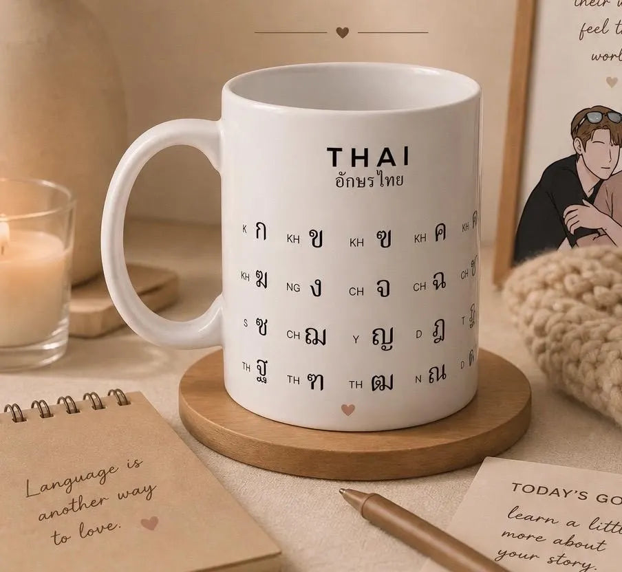 Learn Thai Alphabet Chart Ceramic Mug Thai Letters, Language Study Aesthetic